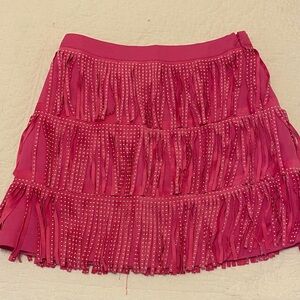 Main Strip Fuchsia Fringe Mini Skirt